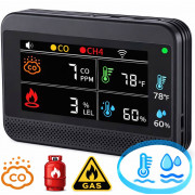 Электрохимический датчик Газоанализатор Детектор угарного газа Дыма Утечки горючих газов метан пропан бутан Сигнализатор высокого уровня CO CH4 монооксида углерода карбона качества воздуха с мониторингом температуры и влажности A1 Black