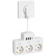 Настенный подвесной короткопроводной сетевой фильтр разветвитель на 3 EU розетки 3 USB 1 Type-C QC3.0 / PD 220-250В с выключателем 2500Вт удлинитель быстрая зарядка для телефона повышенная безопасность отдельный выключатель на каждую розетку White