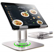 Вращающийся Металлический Настольный Держатель для планшета телефона портативного монитора экрана от 4.7 до 15.6" Lisen 360° Подставка iPad Nexus нагрузка до 2кг Ротационный механизм Раскладной Silver