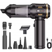 Портативный компактный ручной беспроводной вакуумный автомобильный турбо HEPA пылесос 100 Вт для салона автомобиля и дома для сухой уборки Аккумуляторный 6000 мА·ч Мощный 17000Па 3 скорости Black-Gold