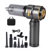 Портативный беспроводной вакуумный автомобильный турбо пылесос для салона авто и дома ручной для сухой уборки аккумуляторный мощный HEPA фильтр 6000 мАч 18000 Па всасывание и выдув C098 Grey-Gold