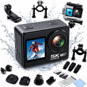 Спортивная водонепроницаемая экшн фото видео 5K камера 120FPS 48Mp широкий угол 120° 2 экрана селфи vlog Wi-Fi 2.4G таймлапс серийная подводная съемка влагозащита 30 метров двойной дисплей для плавания туристическая блогерская для сноуборда лыж велосипеда